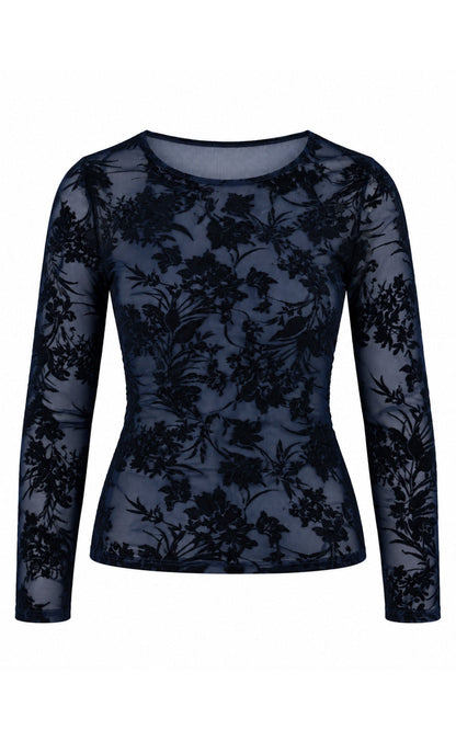 Say INA Copenhagen Bluse - Sophia Mesh - Navy Blue W. Black Flowers