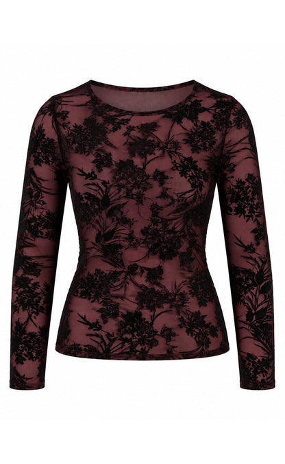 Say INA Copenhagen Bluse - Sophia Mesh - Burgundy W. Black Flowers