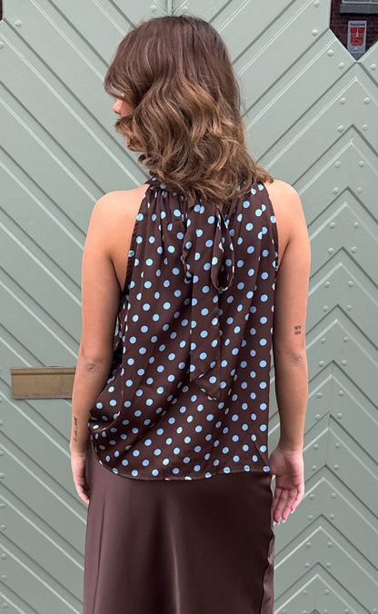 Say INA Copenhagen Top - Malina - Dark Brown W. Blue Dots