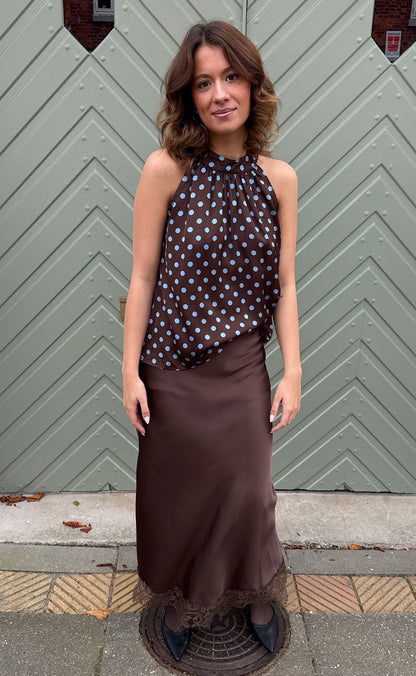 Say INA Copenhagen Top - Malina - Dark Brown W. Blue Dots