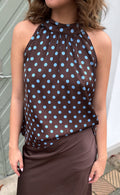Say INA Copenhagen Top - Malina - Dark Brown W. Blue Dots