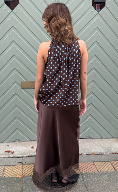 Say INA Copenhagen Top - Malina - Dark Brown W. Blue Dots